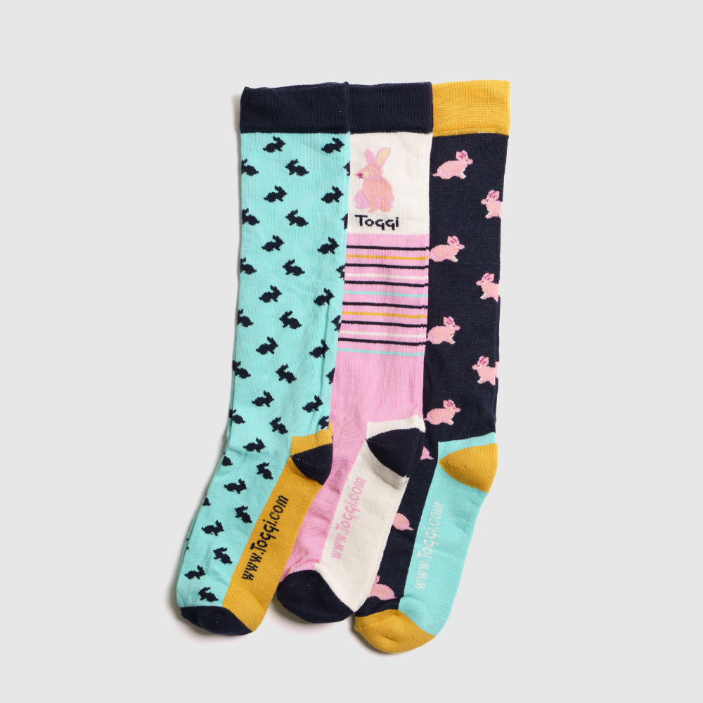 Toggi Rabbit Socks 3 Pack #colour_turquoise-pink-navy