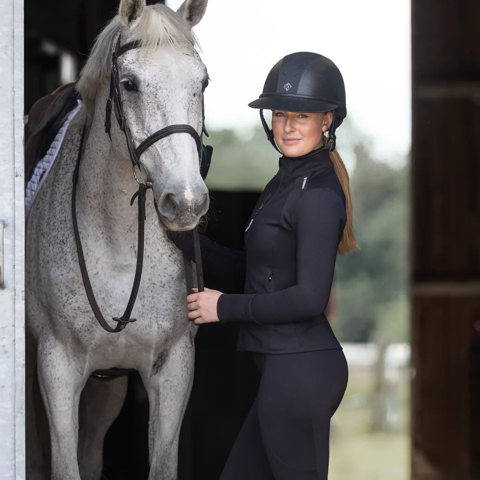 EQUIDRY Women's Water Repellent Zip up Top #colour_black-white