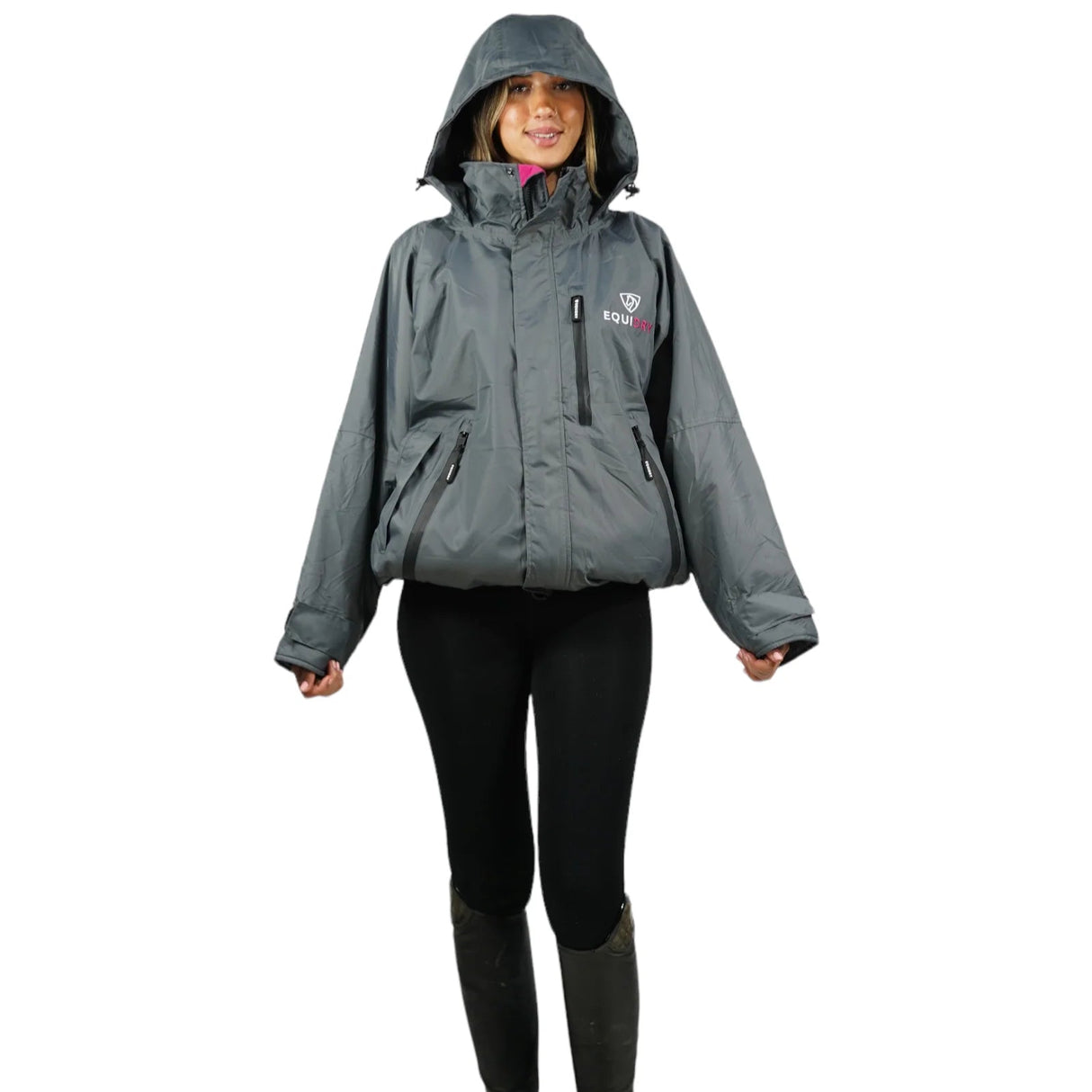 EQUIDRY Women's Thin Fleece Shortie #colour_grey-peacock-pink