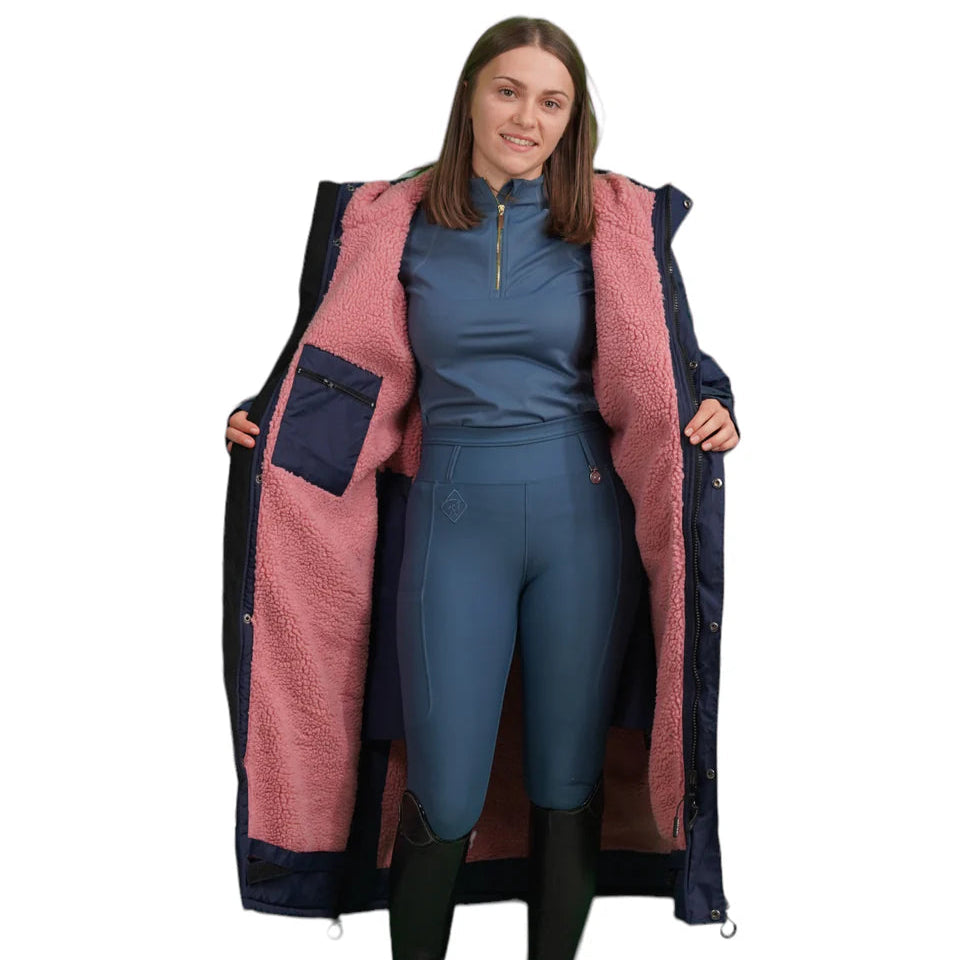 EQUIDRY Women's Thick Fleece Evolution Stowaway Hood #colour_navy-pale-pink
