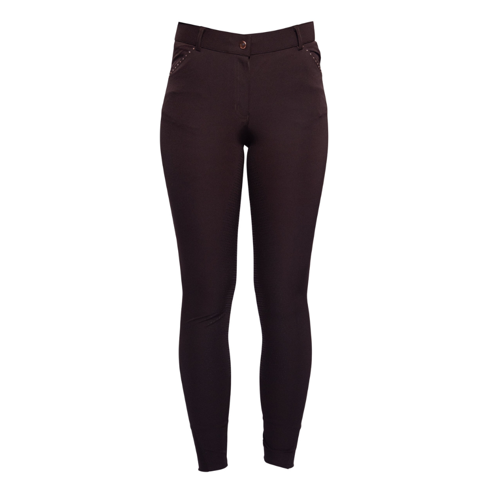 HKM Ladies Silicone Full Seat Riding Breeches -Rosegold Glamour- #colour_brown-rose-gold