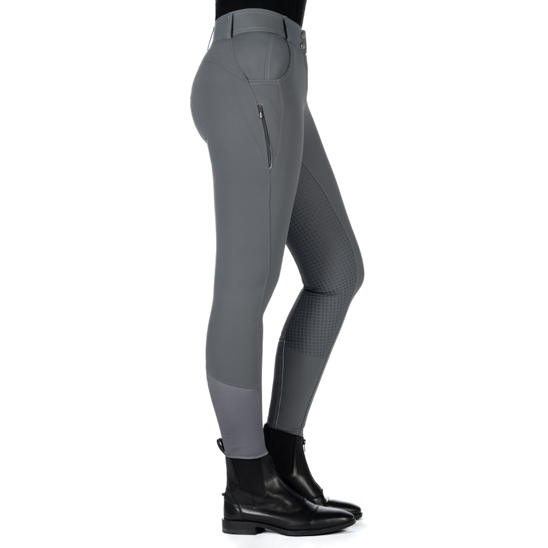 HKM Children's Silicone Full Seat Riding Breeches -Ari Mid Rise- #colour_grey