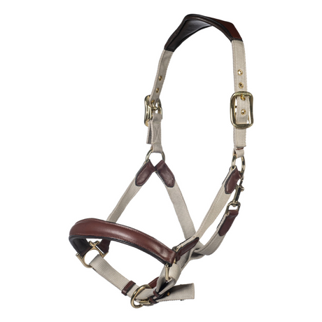 HKM Leather & Nylon Head Collar -Luna- #colour_beige-brown