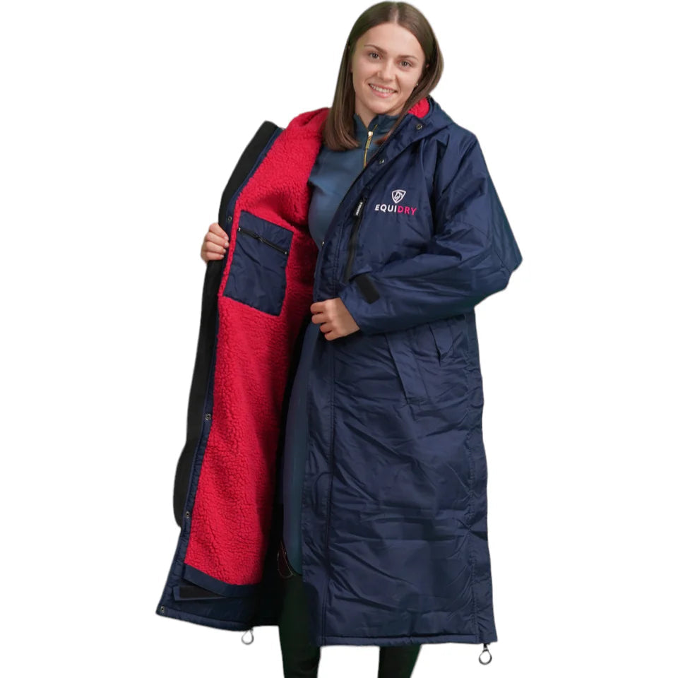 EQUIDRY Women's Thick Fleece Evolution Stowaway Hood #colour_navy-raspberry