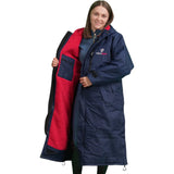 EQUIDRY Women's Thick Fleece Evolution Stowaway Hood #colour_navy-raspberry