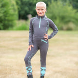 Hy Equestrian Stella Children's Riding Tights #colour_charcoal-mint