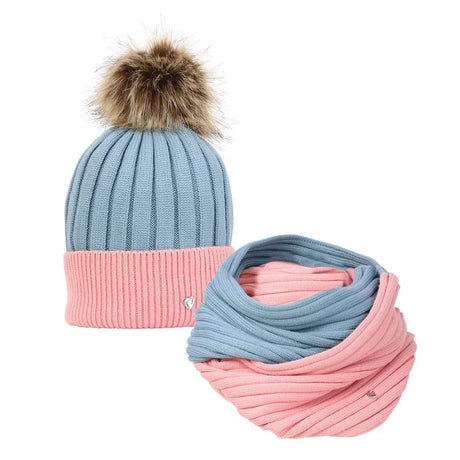 Hy Equestrian Synergy Luxury Bobble Hat and Snood Bundle #colour_aqua-rose