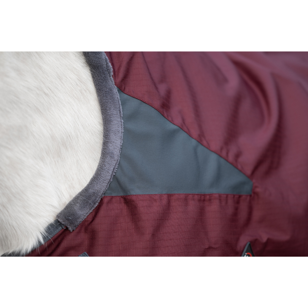 HKM 600D 100g High Neck Turnout Rug -Yukon- #colour_darkred-grey 