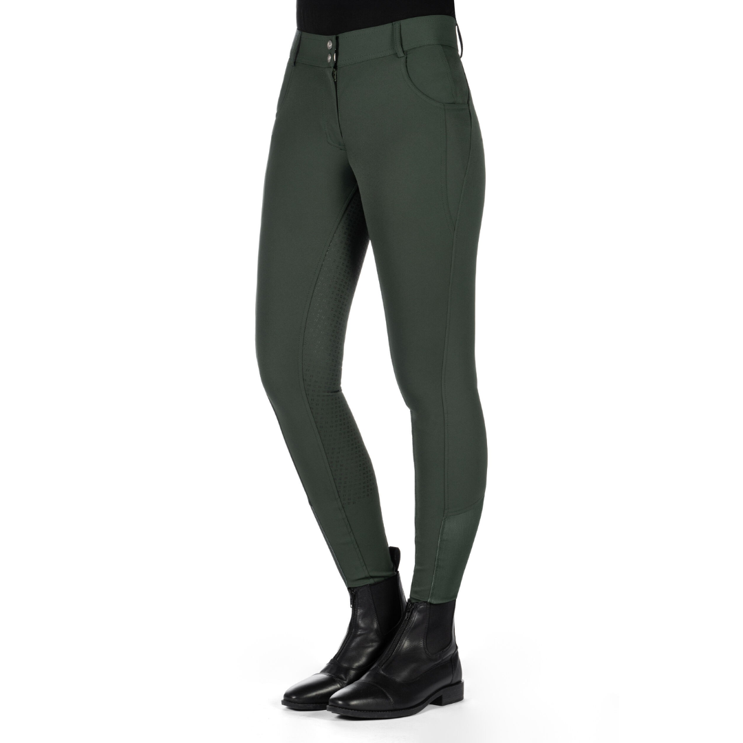 HKM Children's Silicone Full Seat Riding Breeches -Ari Mid Rise- #colour_olive-green