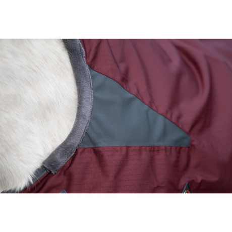HKM 600D Fleece Lined High Neck Turnout Rug -Yukon- #colour_darkred-grey