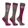 HYCONIC Pattern Socks by Hy Equestrian Pack of 3 #colour_grey-purple