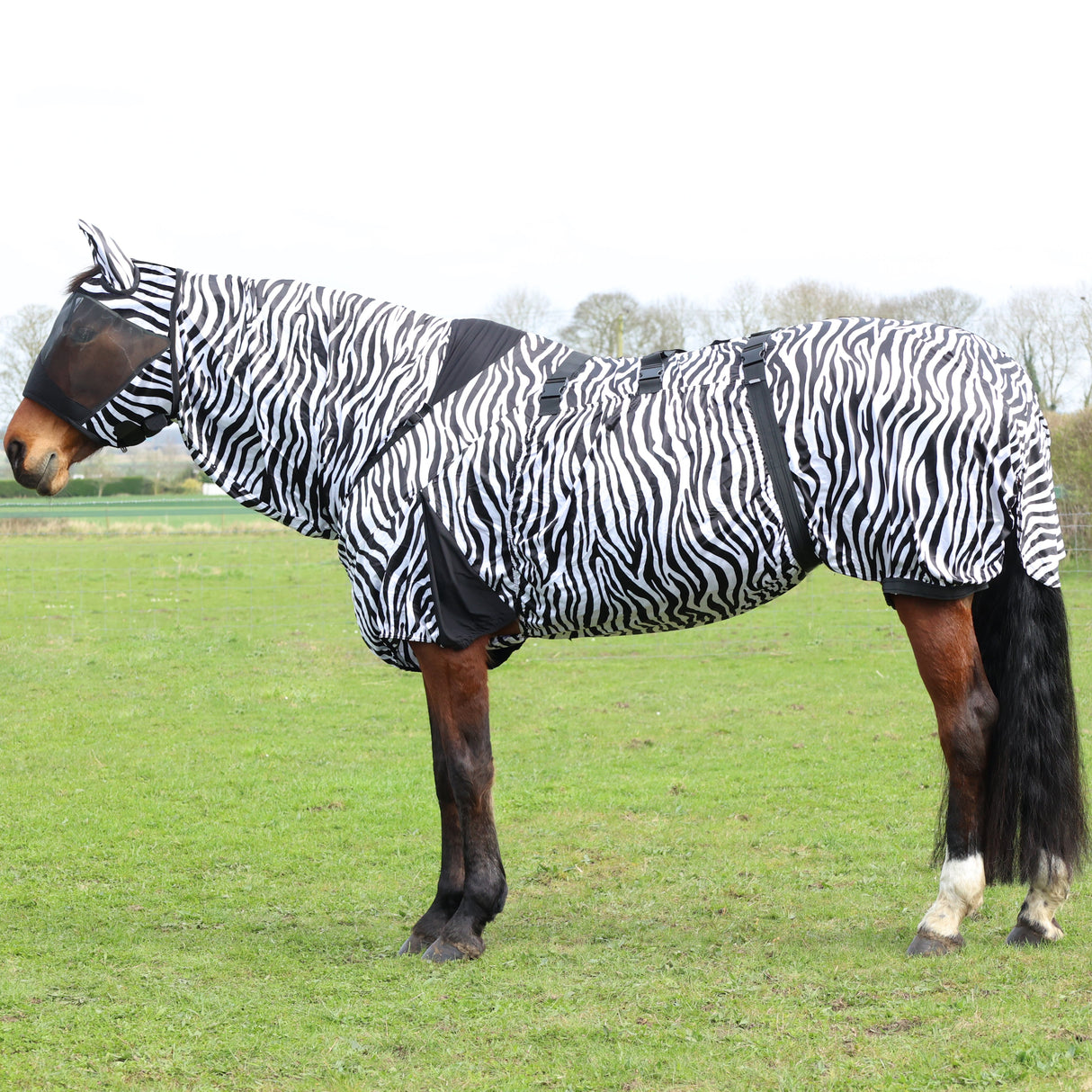 Hy Equestrian Sweet Itch Zebra Fly Mask #colour_black-white