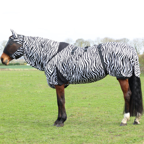 Hy Equestrian Sweet Itch Zebra Fly Mask #colour_black-white