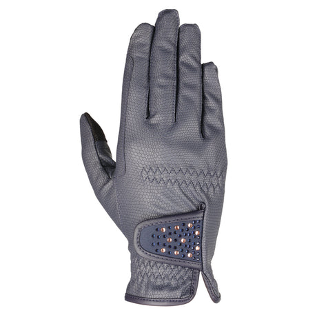Hy Equestrian Shimmer Riding Gloves #colour_navy-with-navy-rose-gold-diamantes