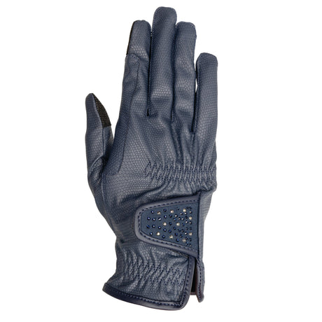 Hy Equestrian Shimmer Riding Gloves #colour_navy-with-silver-diamantes