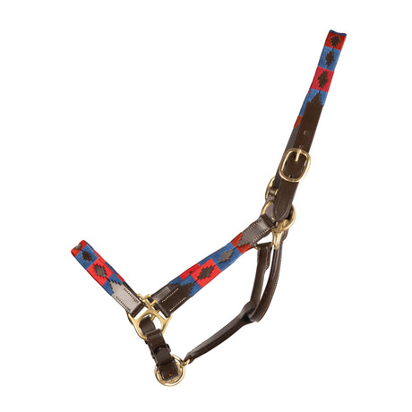 Hy Equestrian Polo Leather Head Collar #colour_navy-red
