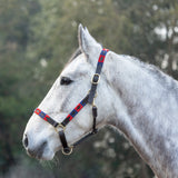 Hy Equestrian Polo Leather Head Collar #colour_navy-red