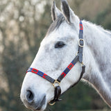 Hy Equestrian Polo Leather Head Collar #colour_navy-red