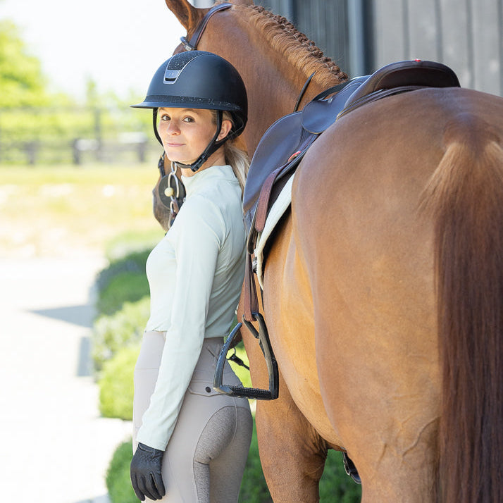 Woof Wear Ladies Long Sleeve Tech Riding Shirt #colour_sage-green