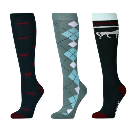 Dublin 3 Pack Socks Adults #colour_emerald-green-horses