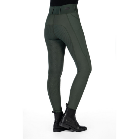 HKM Children's Silicone Full Seat Riding Leggings -Jil High Waist- #colour_olive-green