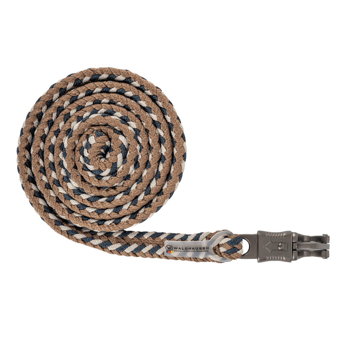 Waldhausen Panic Hook Lead Rope Plus with dark hardware #colour_night-blue-beige-cappuccino