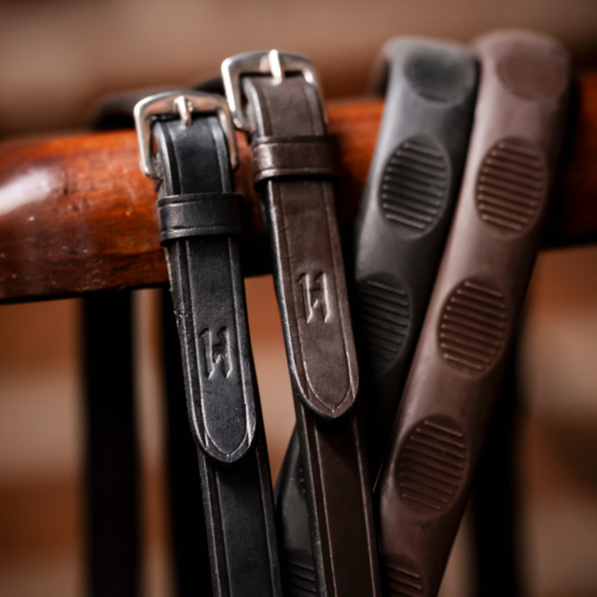 Horseware Ireland Thumb Grip Rubber Reins #colour_black-brown