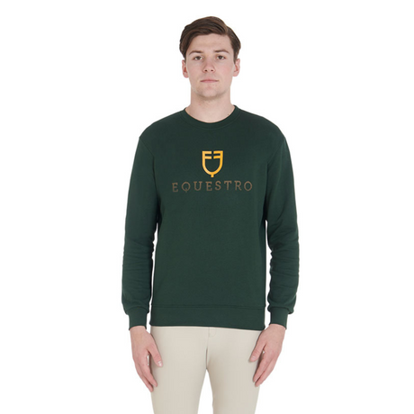 Equestro Men's Cotton Crewneck Sweatshirt With Logo On The Chest #colour_green