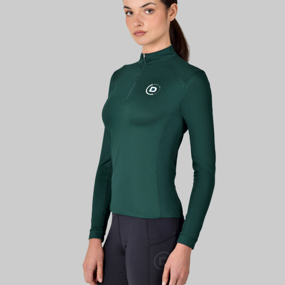 Dublin Ladies Breathable Long Sleeve Riding Top #colour_dark-emerald-green