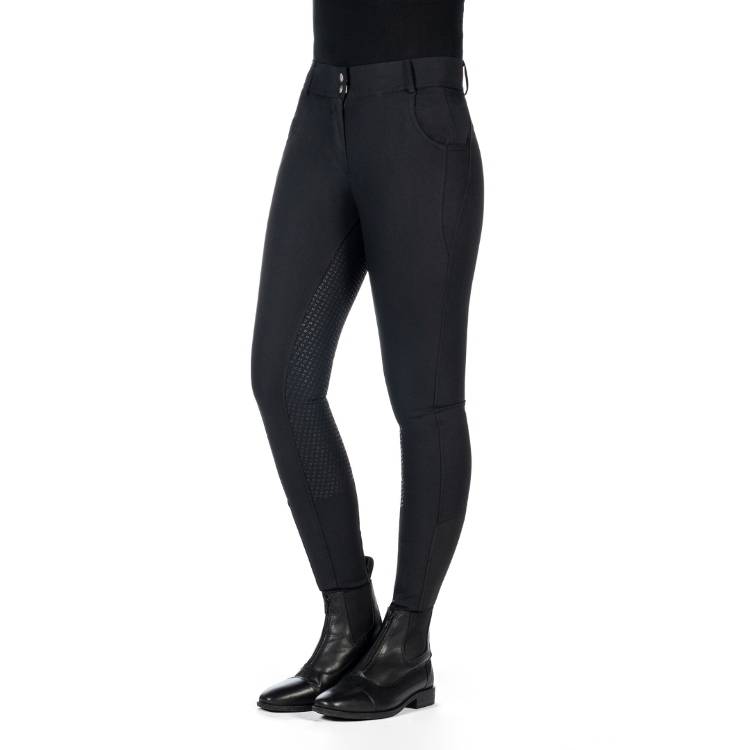 HKM Children's Silicone Full Seat Riding Breeches -Ari Mid Rise- #colour_black