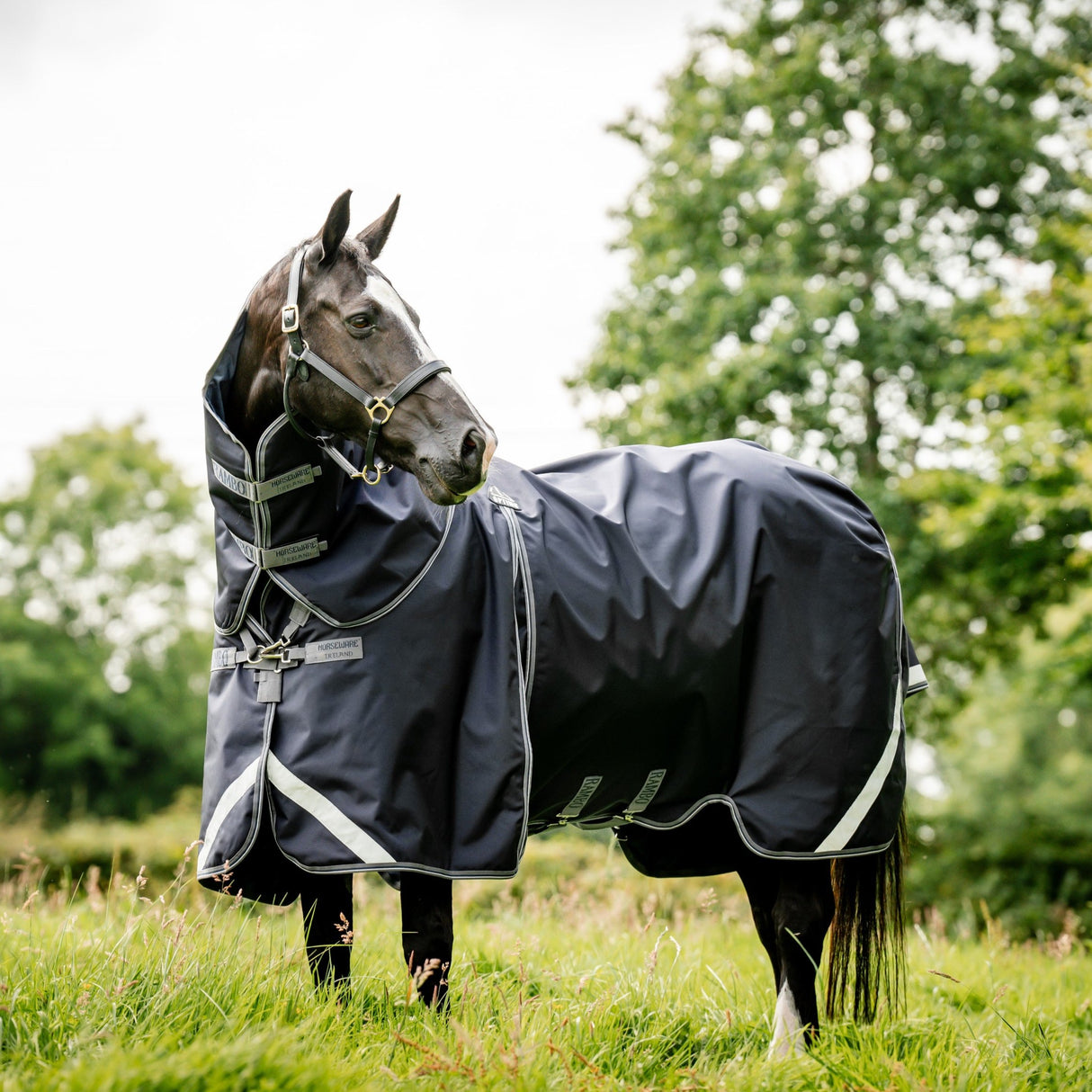 Horseware Irelanc Rambo Optimo Turnout (0g Outer with 400g Liner) #colour_navy-thunderstorm-grey-silver