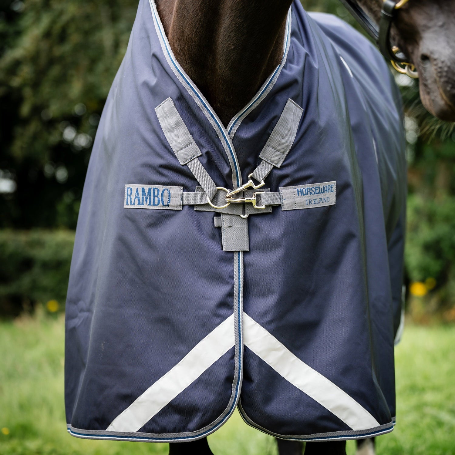 Horseware Irelanc Rambo Optimo Turnout (0g Outer with 400g Liner) #colour_navy-thunderstorm-grey-silver