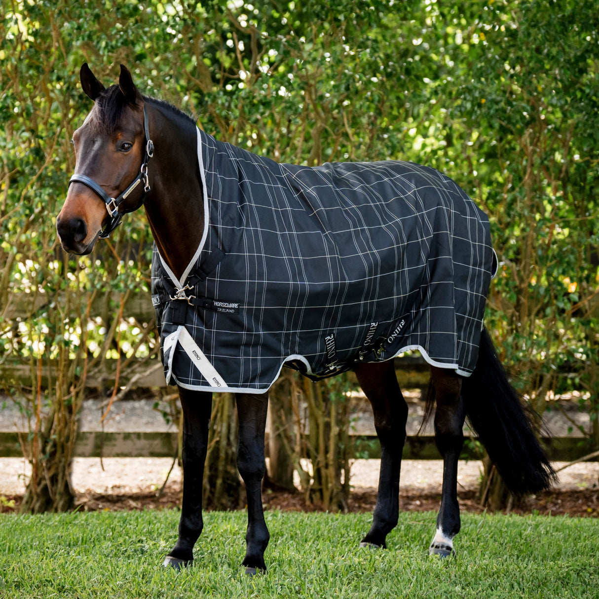 Horseware Ireland Rhino Wug 0g Turnout Rug #colour_black-grey-white-check-grey