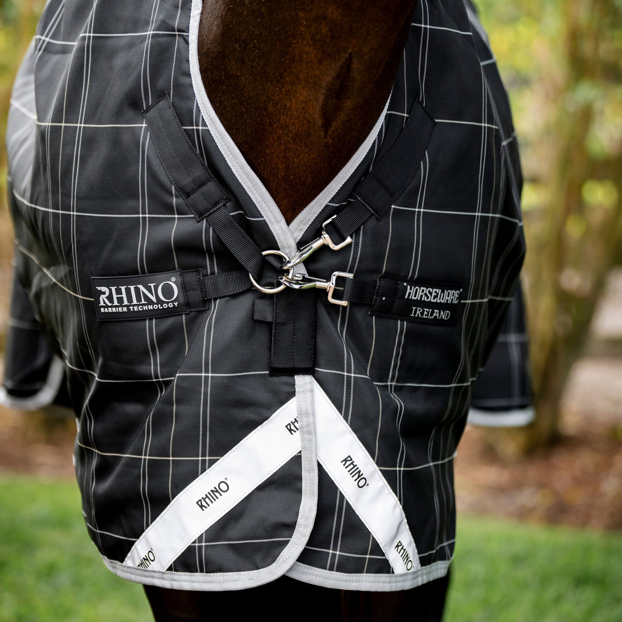 Horseware Ireland Rhino Wug 0g Turnout Rug #colour_black-grey-white-check-grey