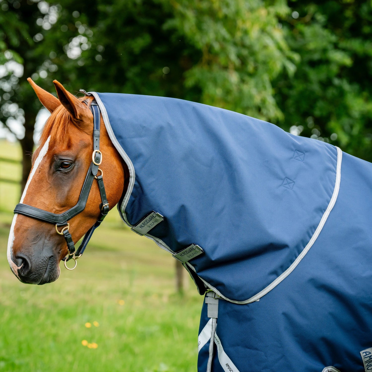 Horseware Ireland Amigo Bravo 1200D Original Hood 0g #colour_navy-titanium-grey-silver