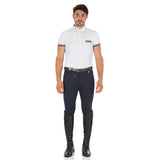 Equestro Zeus Men’s Stretch Cotton Breeches with Knee Grip #colour_blue