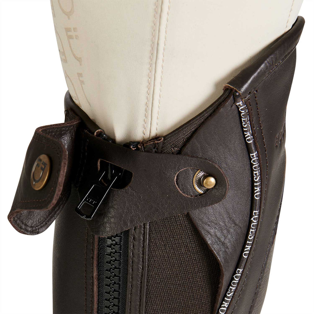 Equestro Unisex Leather Gaiters With Contrasting Profile #colour_brown