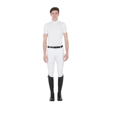 Equestro Men's Competition Polo Shirt In Breathable Technical Fabric #colour_white
