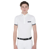 Equestro Men's Slim Fit Competition Polo Shirt With Black Inserts #colour_white