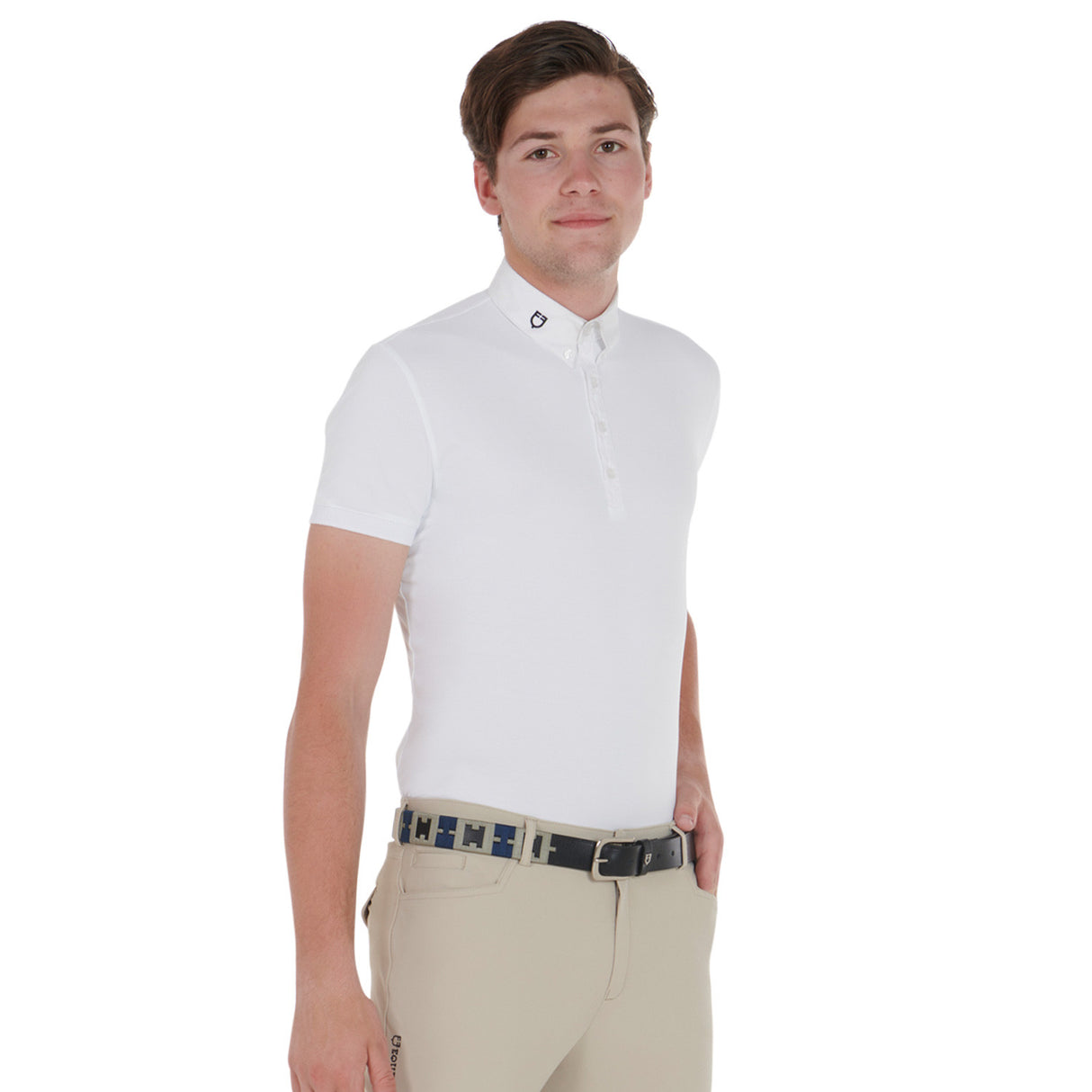 Leather belt with geometric pattern
