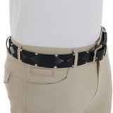 Equestro Leather Belt With Black And White Embroidery #colour_black
