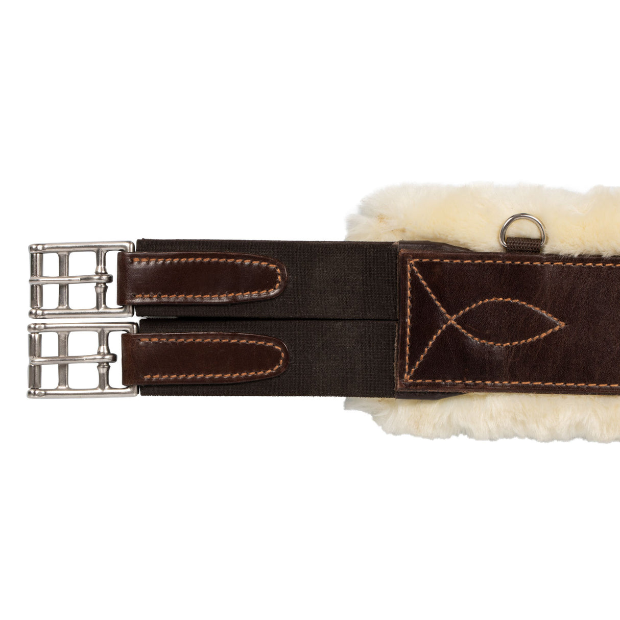 Acavallo Jumping Girth Leather & Removable Faux Sheepskin #colour_brown