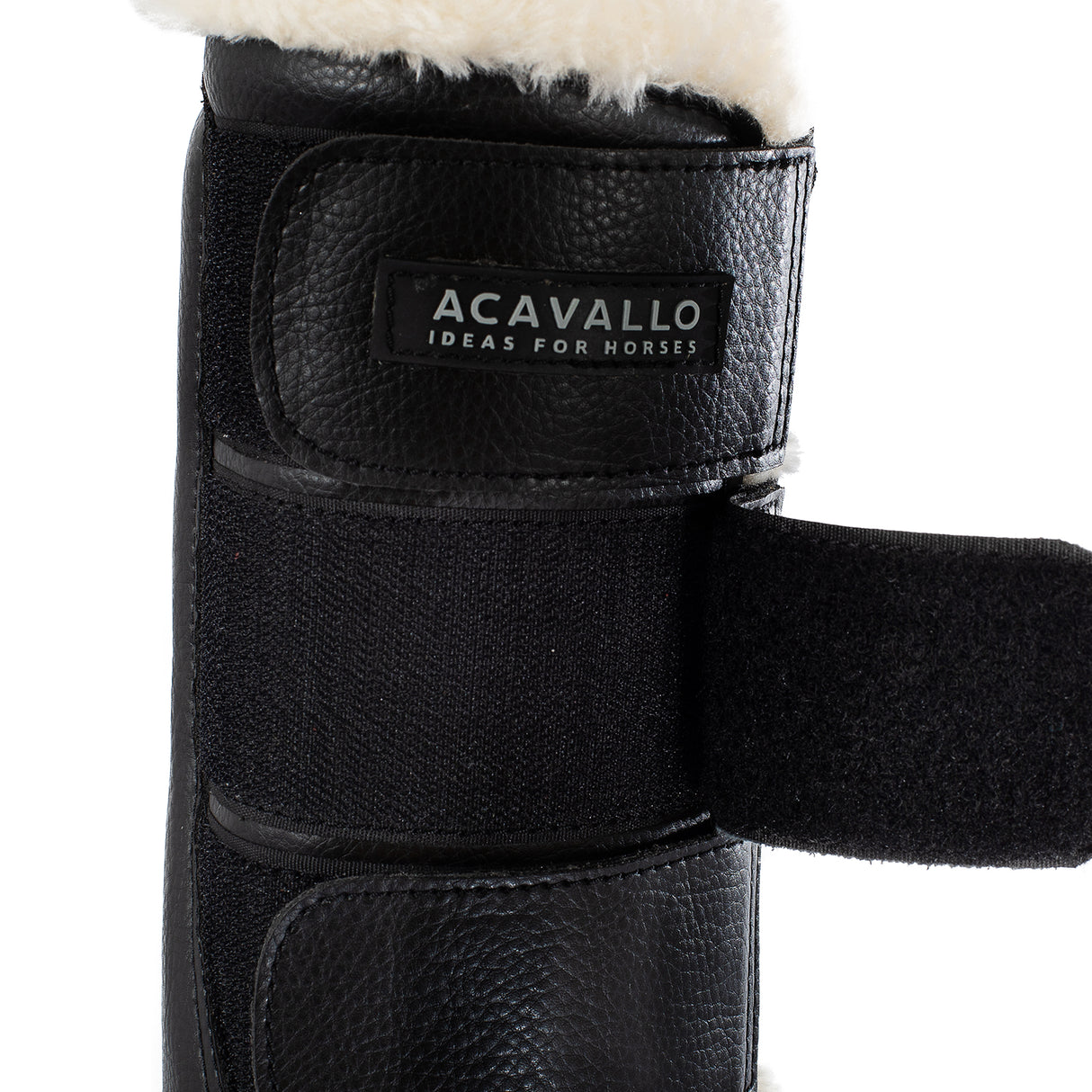 Acavallo Hind Brushing Boots Faux Sheepskin & Triple Hook-And-Loop Closure #colour_black