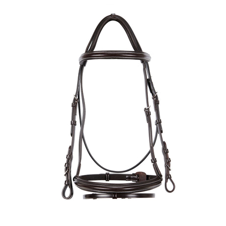 Equestro Leather English Bridle With Contrast Stitching #colour_brown