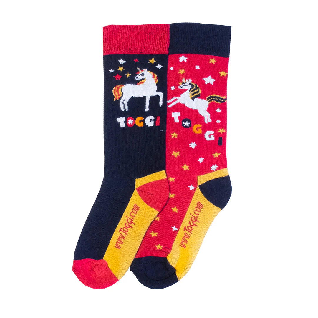 Toggi Stars And Unicorn Children's Socks 2 Pack #colour_navy-red
