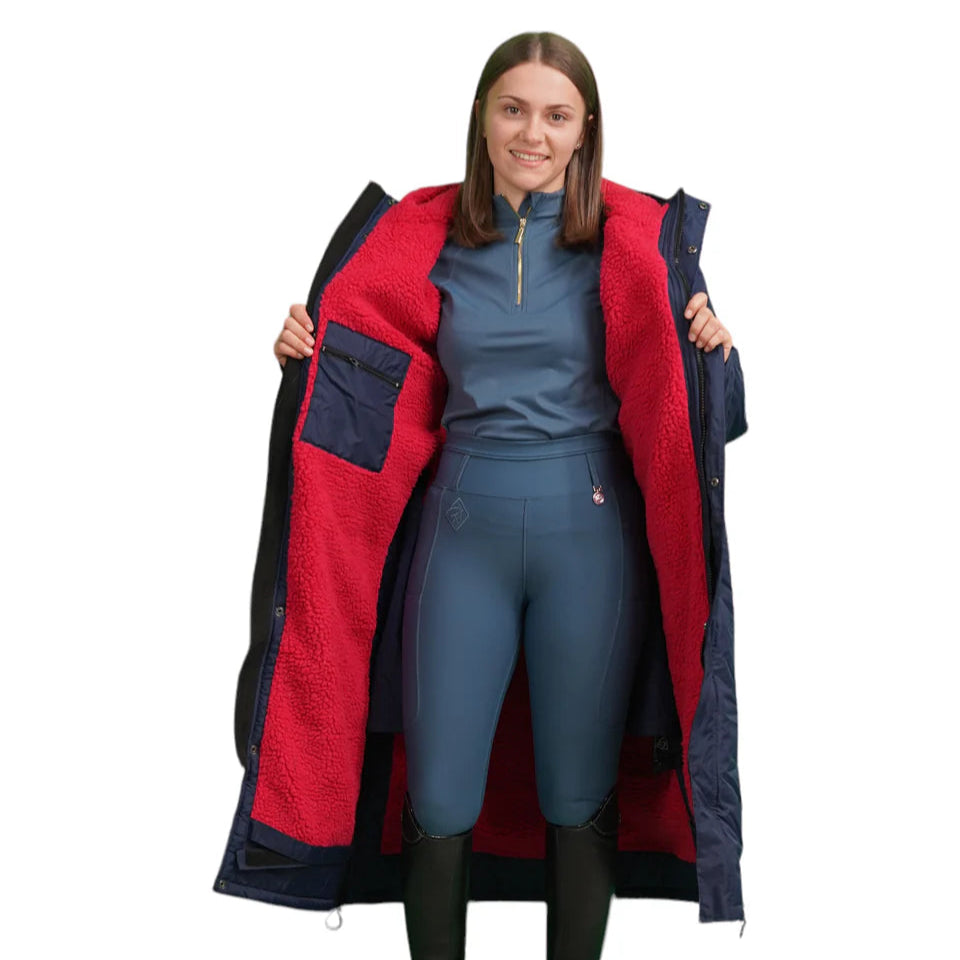 EQUIDRY Women's Thick Fleece Evolution Stowaway Hood #colour_navy-raspberry