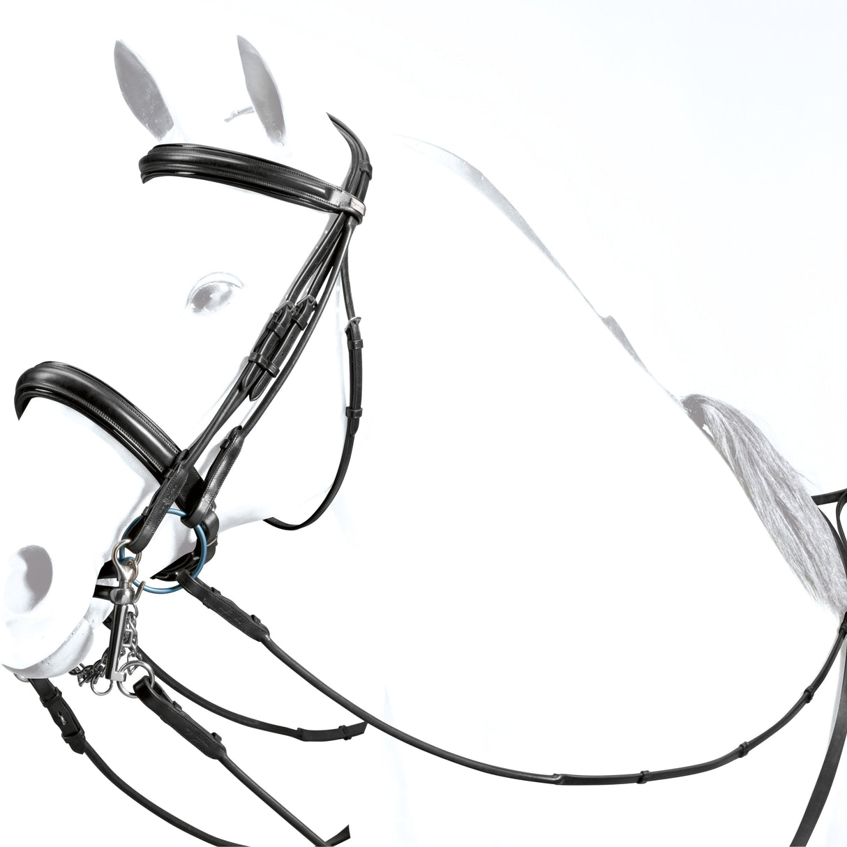 Equipe Weymouth Patent Detail Rolled Bridle with Reins #colour_black