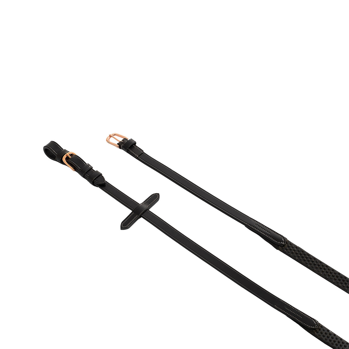 Equestro Leather And Rubber Reins For English Bridle With Rose Gold Buckles