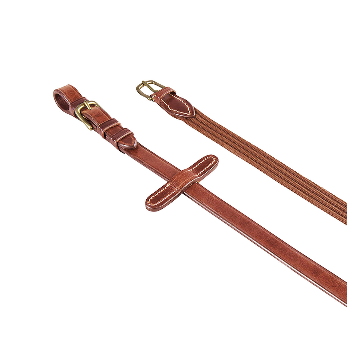 Equestro Reins For English Bridle With Brass Buckles #colour_cognac