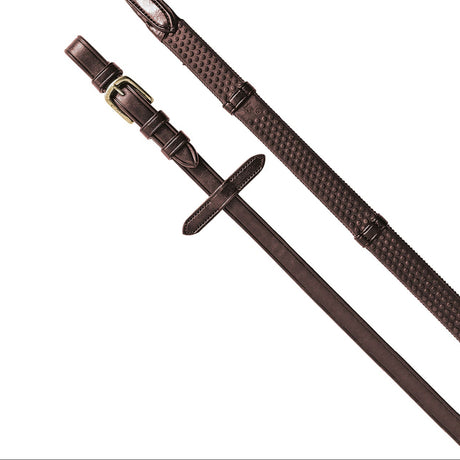 Equestro Reins For English Bridle With Brass-Plated Buckles #colour_brown